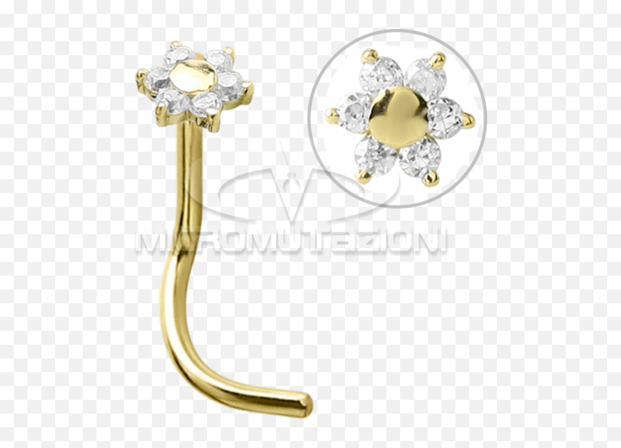 18k Gold Flower Nose Stud With Cubic Zirconia Nose - Nose Emoji,Nose Ring Png