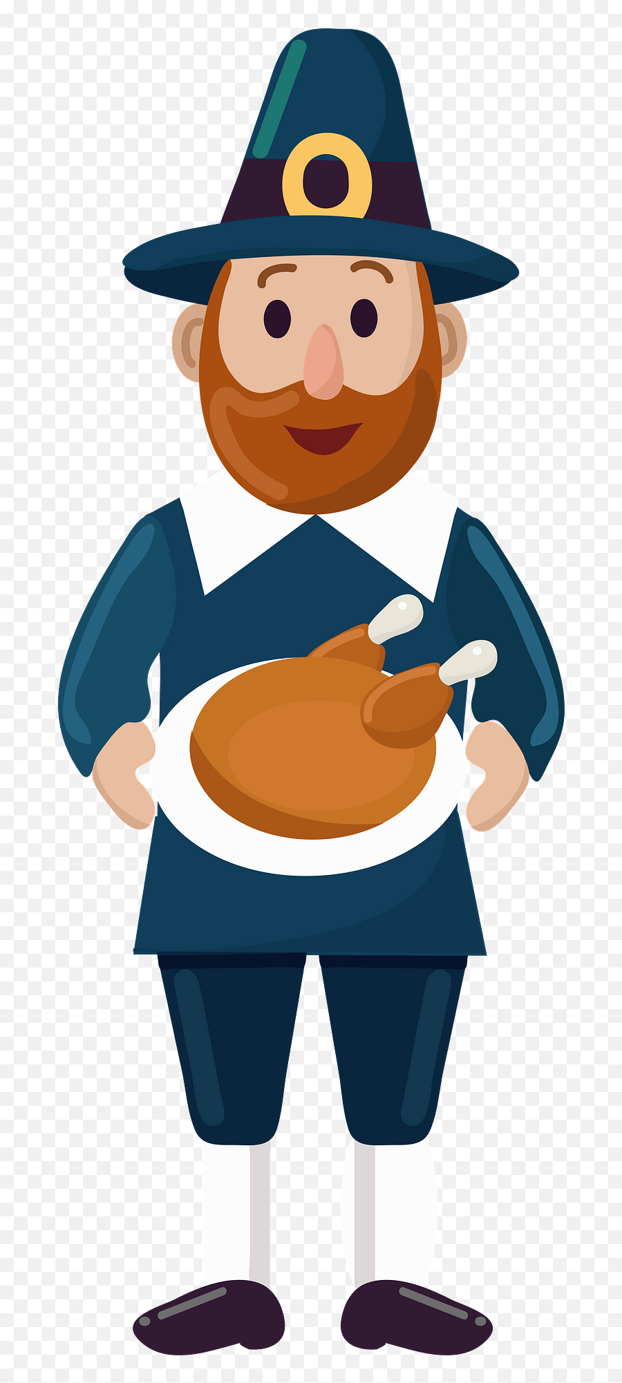 Pilgrim Man With A Turkey Dish Clipart - Costume Hat Emoji,Pilgrim Clipart