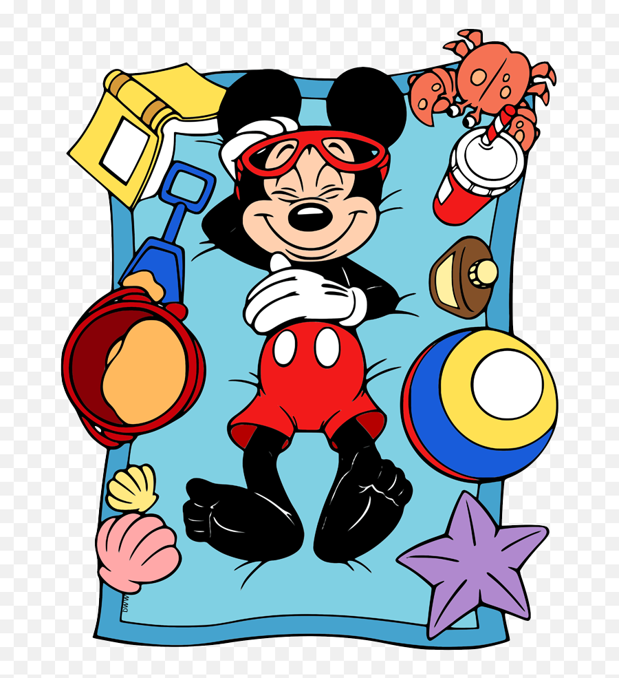 Clip Art Of Mickey Mouse Relaxing At - Minnie Mouse And Mickey Mouse Beach Emoji,Relax Clipart