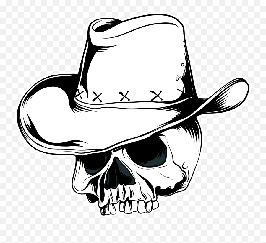 Cowboy Hat Vector Graphics Skull Clip Art - Skeleton Head Cowboy Skeleton Drawing Emoji,Cowboy Hat Clipart