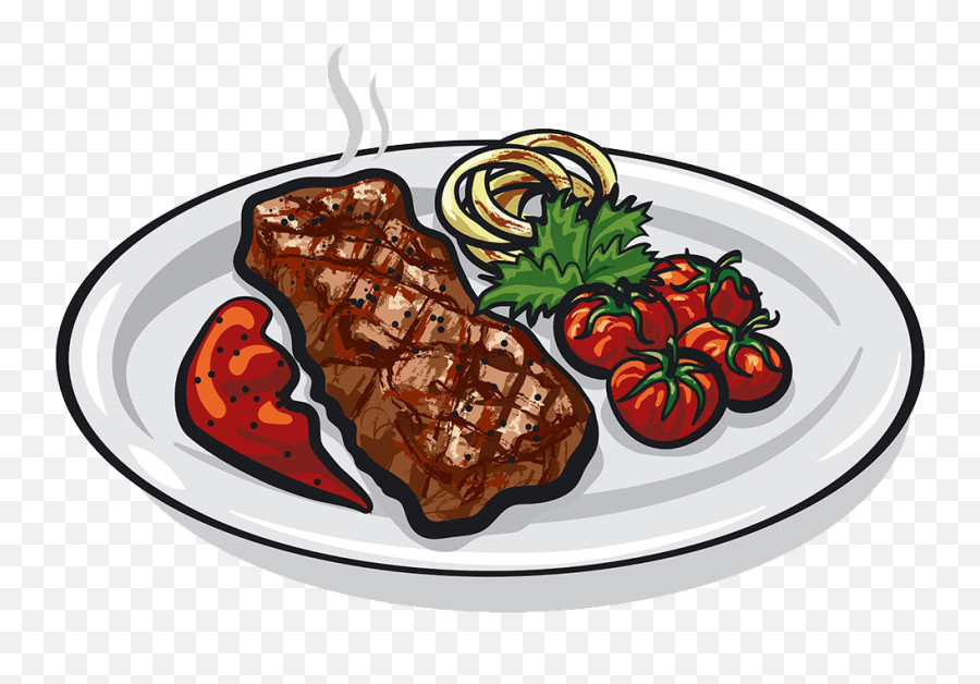 Grilled Roasted Steak Clipart - Meat And Vegetables Plate Clipart Emoji,Steak Clipart