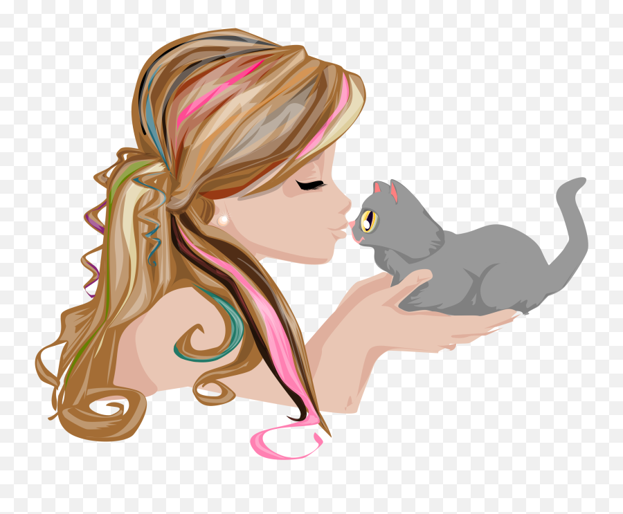Big Image - Girl And Kitten Clipart Png Download Full Girl With Kitten Clipart Emoji,Kitten Clipart