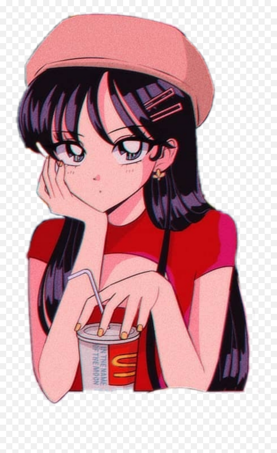 Girl Aesthetic Macdonalds Sticker By Rita - Red Anime Girl Aesthetic Png Emoji,Anime Girl Transparent