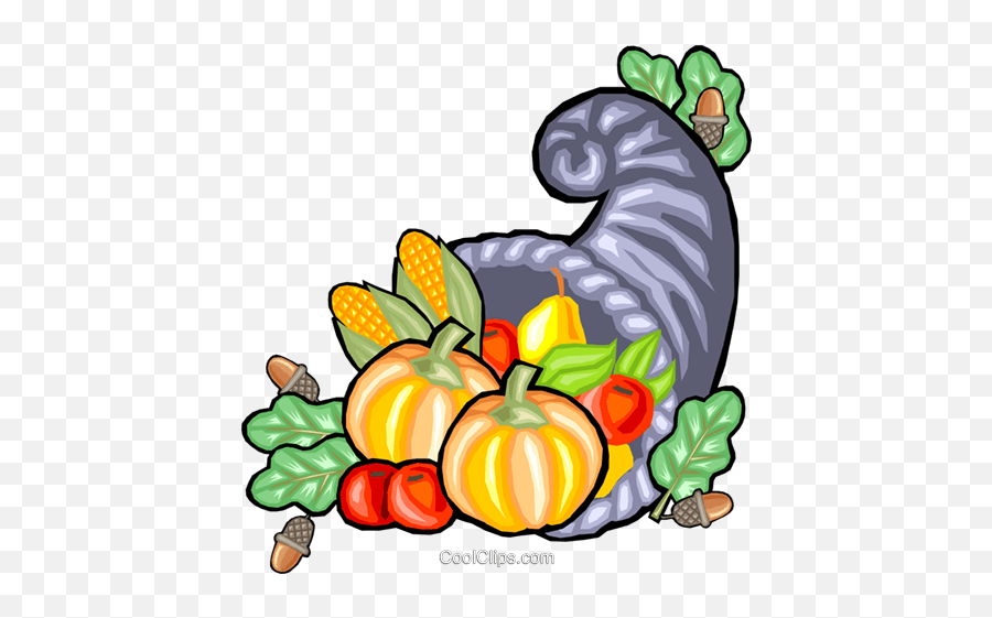 Cornucopia Of Fall Harvest Royalty Free - Thanksgiving Horn With Food Emoji,Cornucopia Clipart
