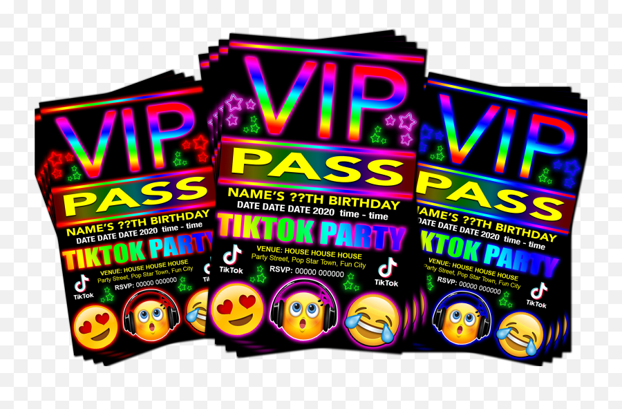 Tiktok Birthday Party Invitation Vip Pass Emoji Red Pink Or Blue Grandwazoodesign - Language,Birthday Emoji Png