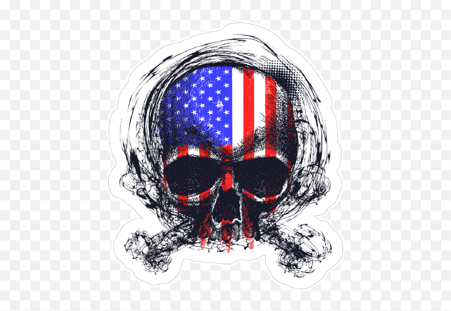 Sketched American Flag Skull Sticker Emoji,Flaming Skull Clipart