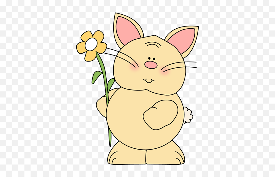 Bunny With Yellow Flower Clip Art - Bunny With Yellow Flower Emoji,Yellow Flowers Png