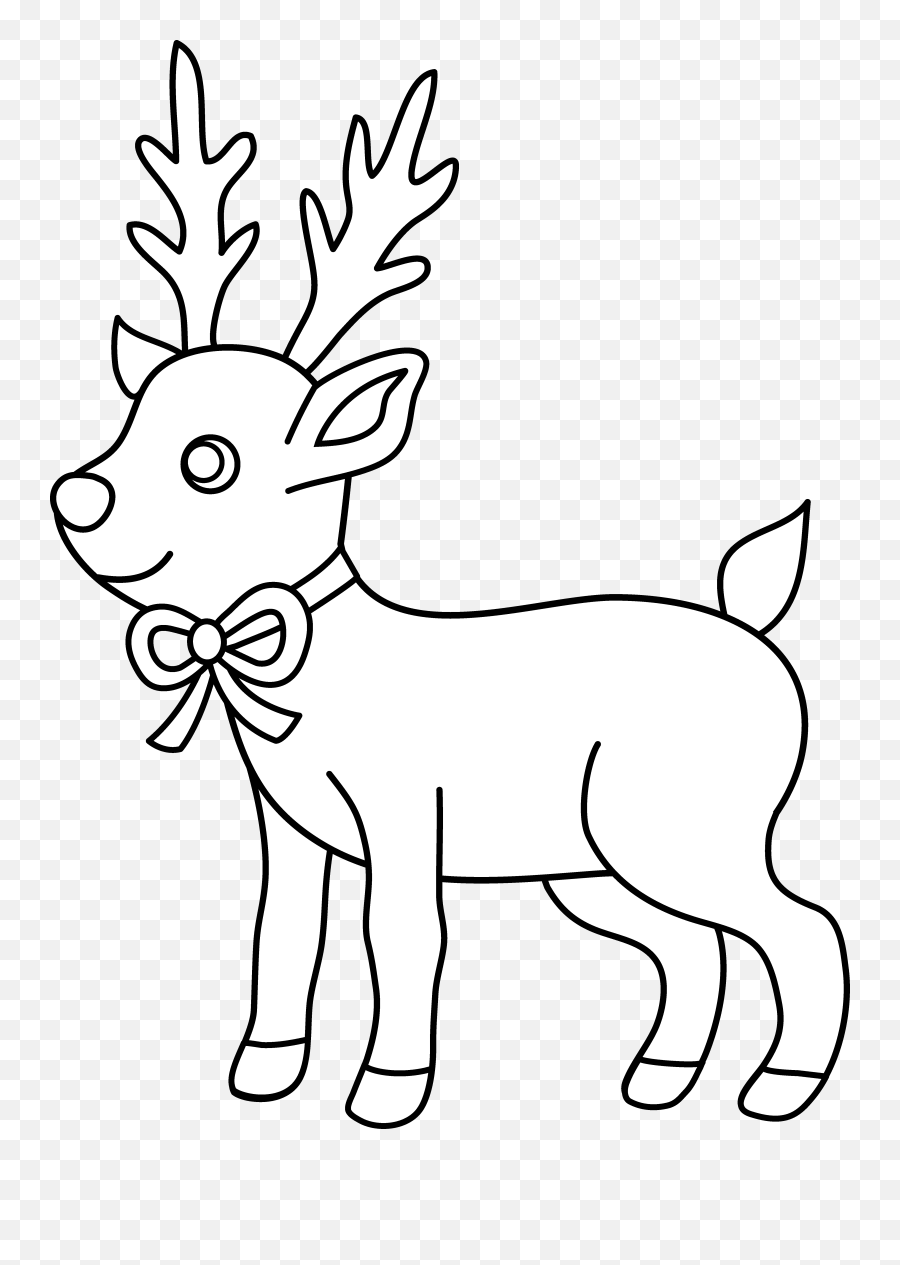 Reindeer Clipart Black And White Free - Easy Line Drawing Reindeers Emoji,Reindeer Clipart