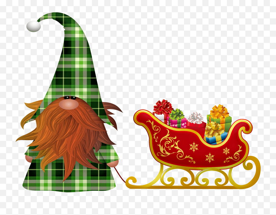 Christmas Gnome And Santas Sleigh - Transparent Christmas Gnome Clipart Emoji,Gnome Clipart