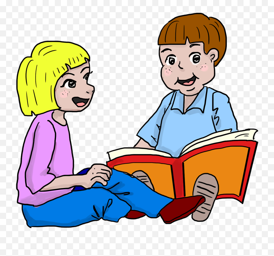 Schoolkids Reading A Book Clipart - Reading Story Books Emoji,Kids Reading Clipart