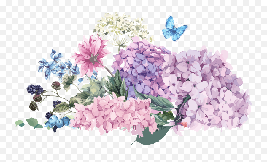 Download Flower Bouquet Hydrangea Wedding Illustration - Watercolor Hydrangea Flower Clipart Emoji,Wedding Flowers Clipart