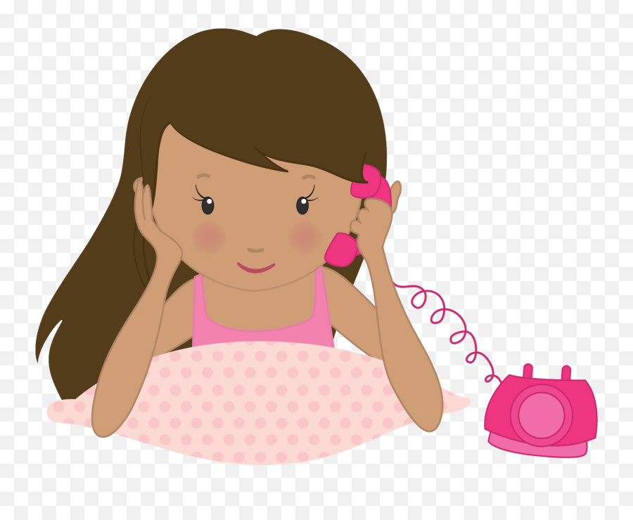 Girls At Phone Clip Art - Topper Festa Do Pijama Png Emoji,Person On Phone Clipart