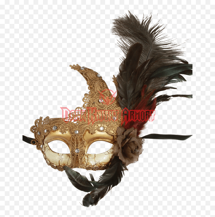 Download Feathered Golden Lace Masquerade Mask - Ksmsk Masks Feather Masquerade Mask Png Emoji,Masquerade Mask Transparent Background