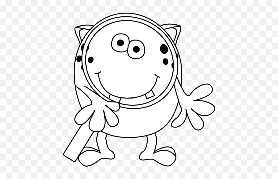 Black And White Monster With Magnifying Glass Clip Art - Kid Magnifying Glass Clipart Black And White Emoji,Magnifying Glass Clipart
