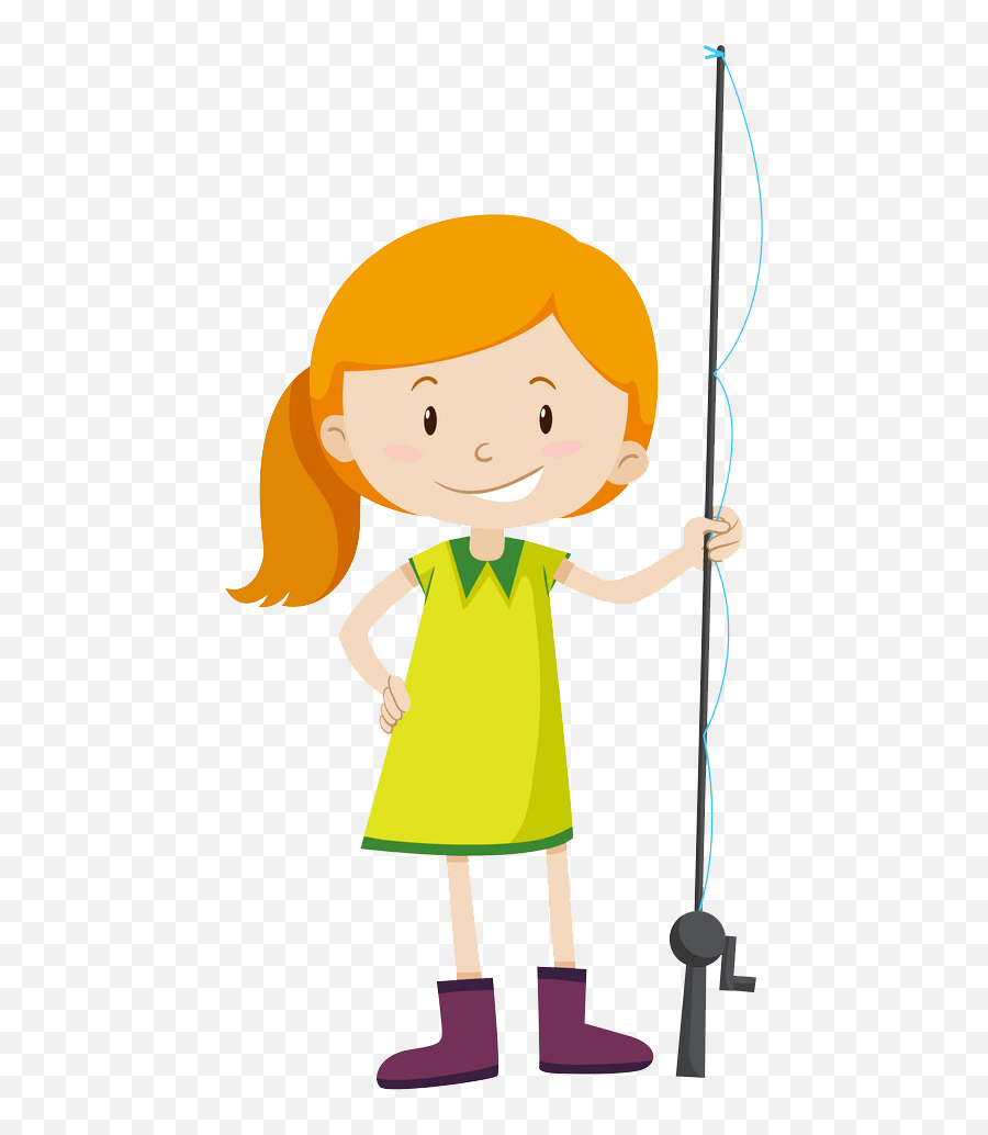Little Girl With Fishing Pole Png Transparent - Clipart World Cartoon Fishing Girl Emoji,Pole Png