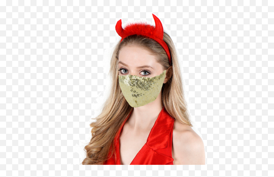 Red Devil Horns With Gold Sequin Mask - The Feather Place For Adult Emoji,Devil Horns Png
