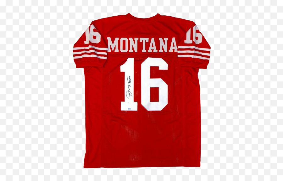 Joe Montana San Francisco 49ers Signed Red Pro Style Jersey Jsa Coa - Short Sleeve Emoji,Sf 49ers Logo