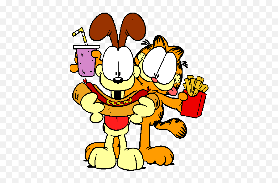 Fast Food Munchies - Garfield And Odie Eating 452x524 Cartoon Garfield And Odie Emoji,Garfield Transparent