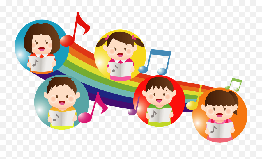 Children Singing Music In A Rainbow Frame Clipart Free - Transparent Children Singing Clipart Emoji,Christmas Caroling Clipart