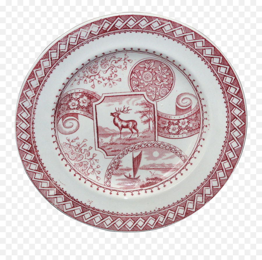 Scarce Red Aesthetic Transferware Breakfast Plate Stag Emoji,Scarce Transparent