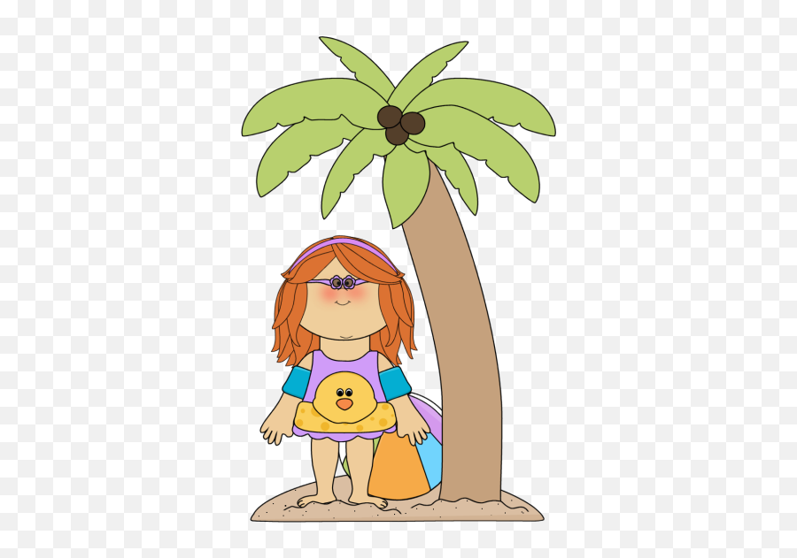 Girl Under Palm Tree Clip Art - Palm Tree Clipart Kids Emoji,Palm Tree Clipart