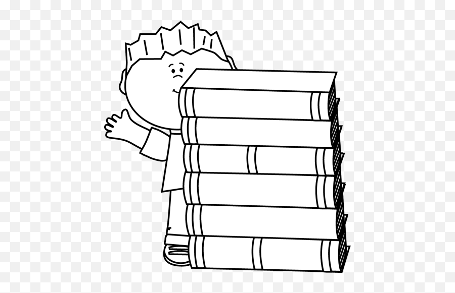 Black And White Boy Waving Behind Books Clip Art - Black And Pile Of Books Clip Art Black And White Emoji,Waving Clipart