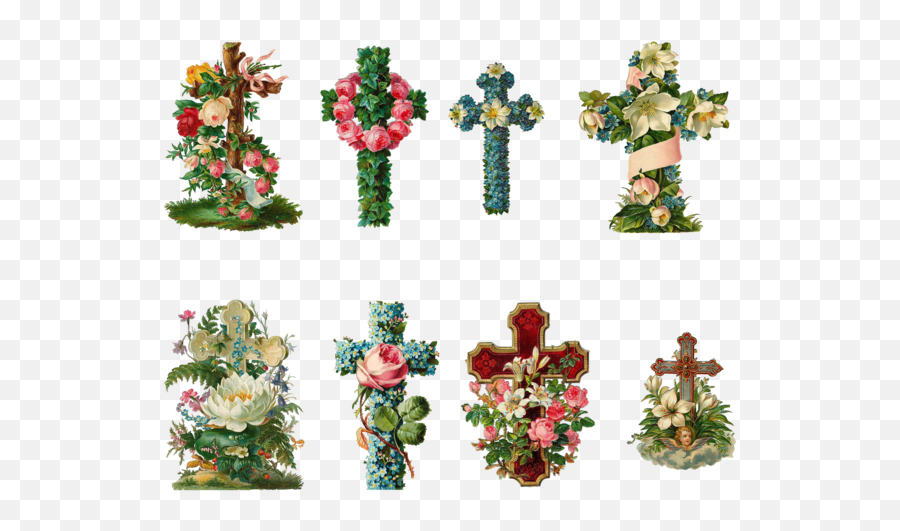 Vintage Flower Clipart Vintage Cross - Religious Necklace Christmas Tree Cross Png Emoji,Jewelry Clipart