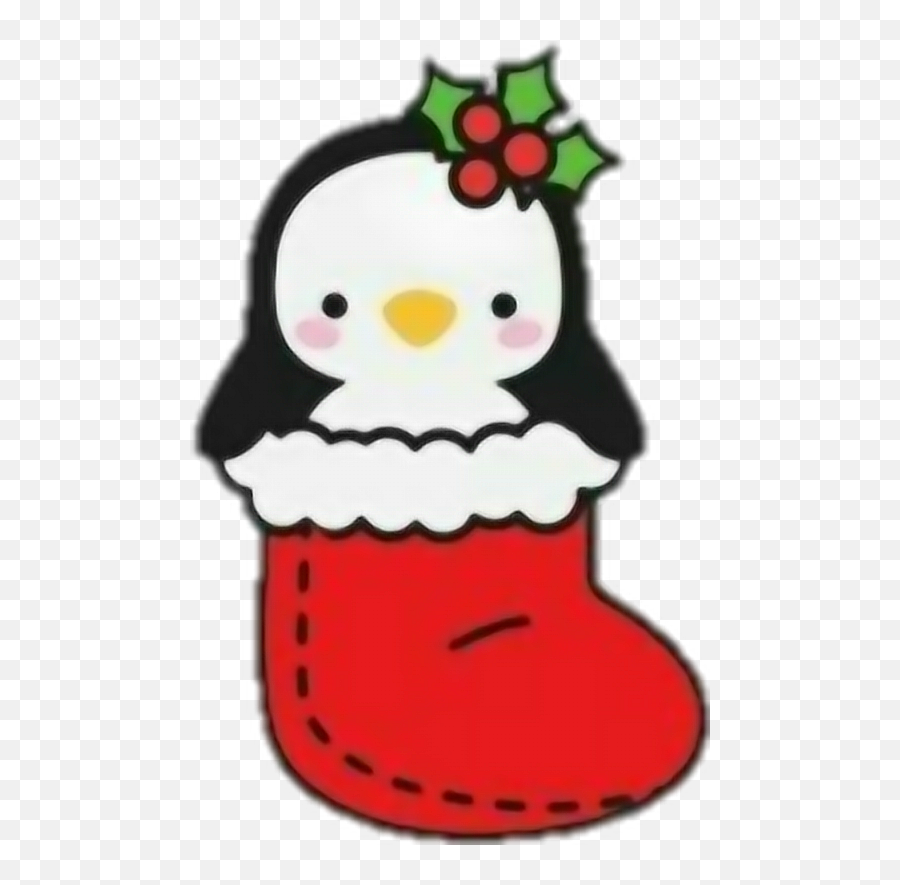 Penguin Stocking Holly Mistletoe Christmas - Vector Fictional Character Emoji,Mistletoe Clipart