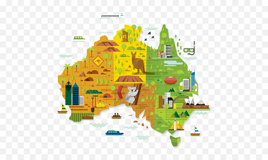 Download City Australia Map Of Illustration Melbourne World - Australia Map Illustrations Emoji,World Png