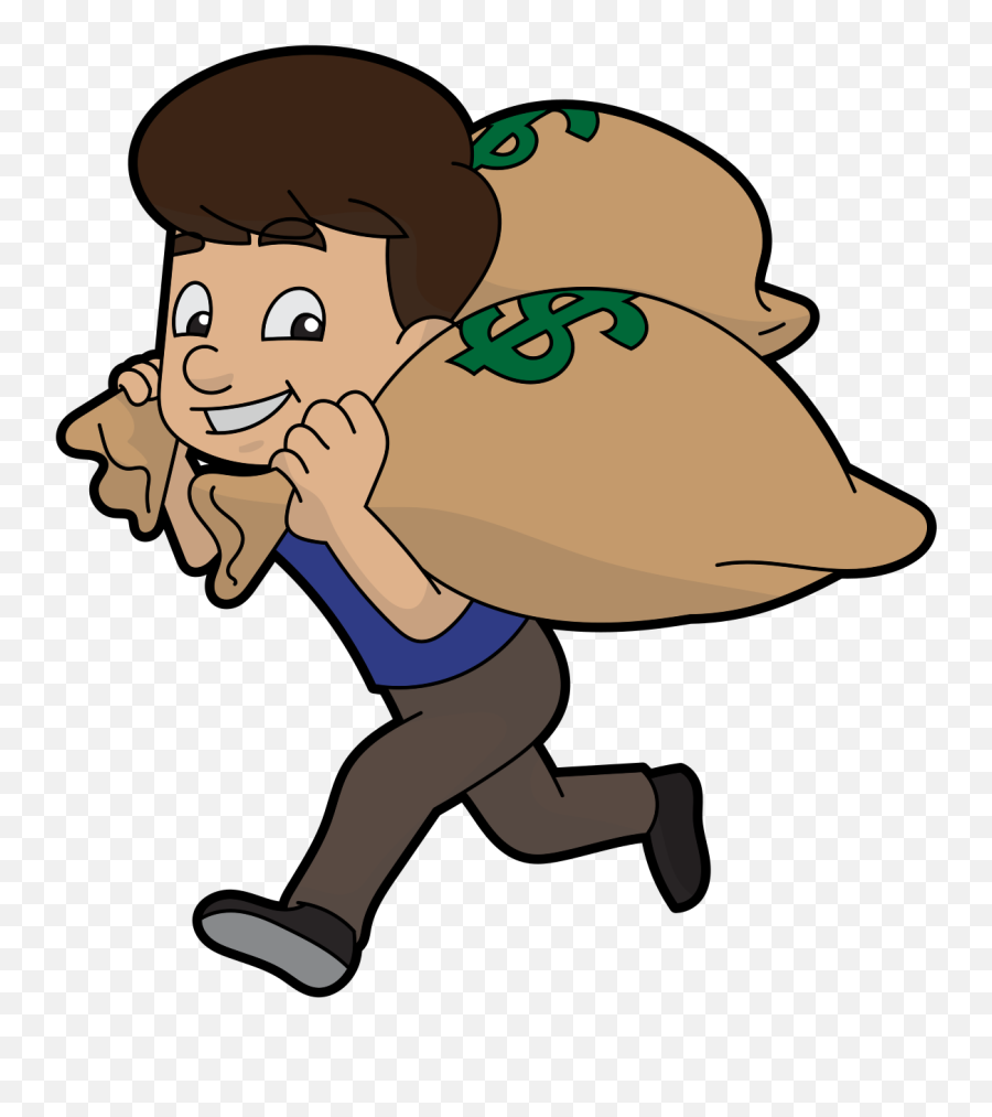 Cartoon Guy Runs Away With Bags Of - Guy With Money Bags Emoji,Money Bags Png