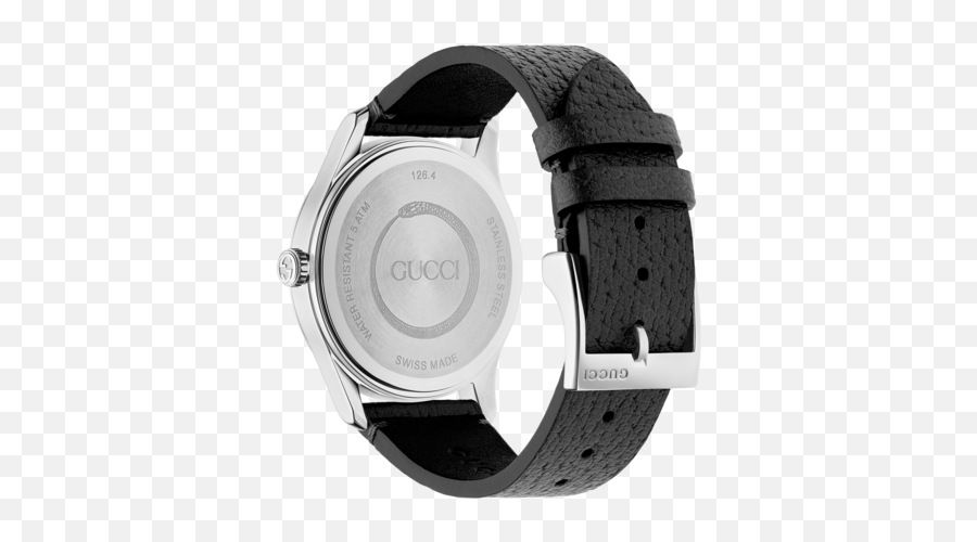 Gucci G - Timeless Bee Black Leather Dial Stainless Steel Emoji,Gucci Bee Logo