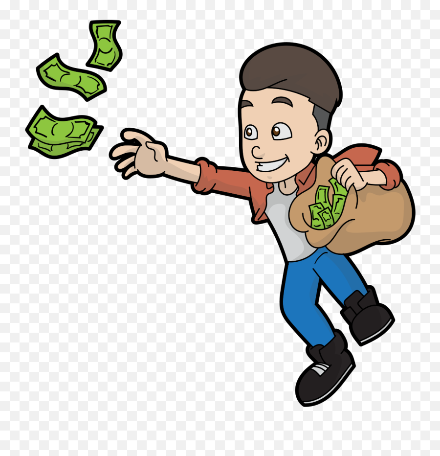 Cartoon Man Catching Money Clipart - Man With Cash Cartoon Emoji,Money Clipart Transparent Background