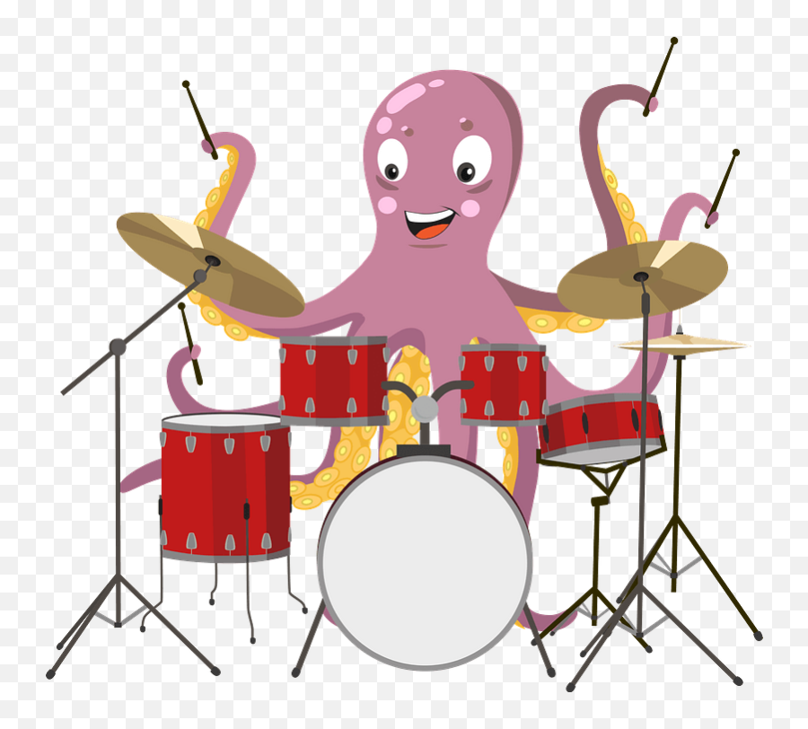 Octopus Playing Drum Clipart Free Download Transparent Png - Octopus Playing Drums Emoji,Drums Clipart