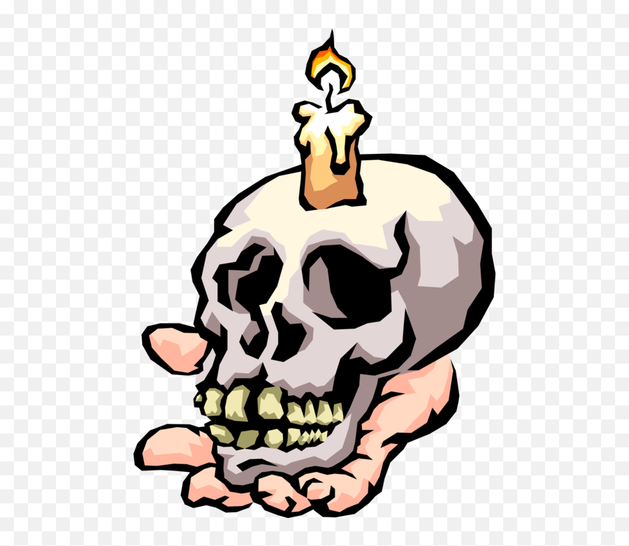 Vector Illustration Of Human Skull Held In Hand With Emoji,Flaming Skull Clipart