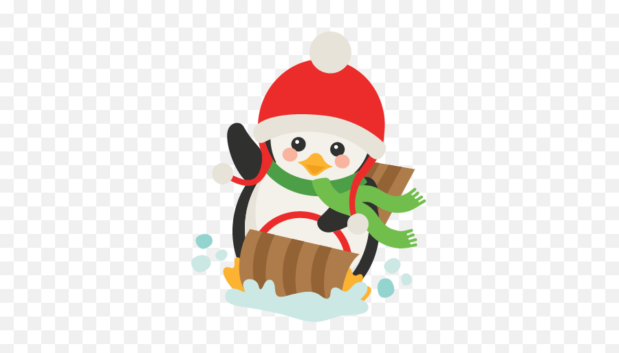 Sledding Penguin Svg Scrapbook Cut File - Clip Art Penguin Sledding Emoji,Sledding Clipart