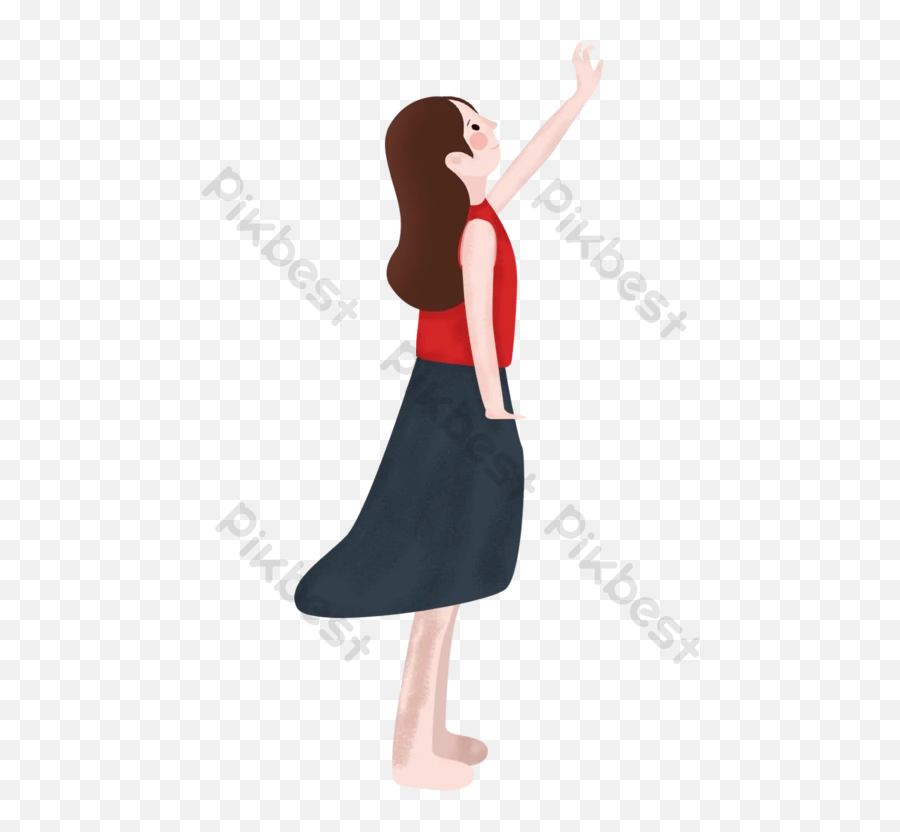 Cartoon Woman Element With Long Hair In Skirt Reaching Out Emoji,Skirt Png