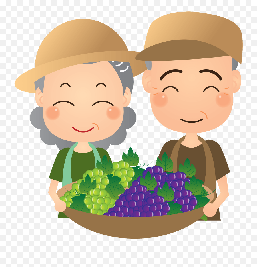 Grape Farmers Holding A Basket Of - Grape Farmer Clipart Emoji,Grapes Clipart