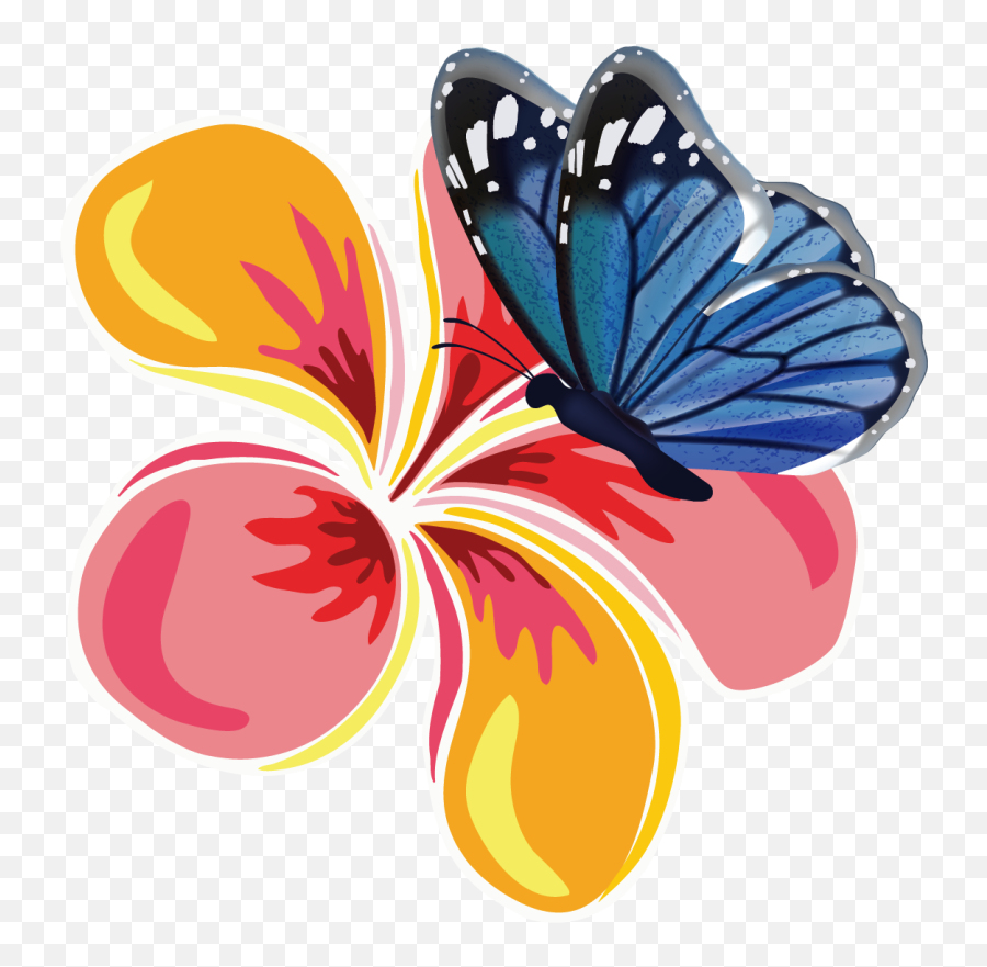 Colorful Flower With Butterfly Door Sticker - Tenstickers Emoji,Butterflies And Flowers Clipart
