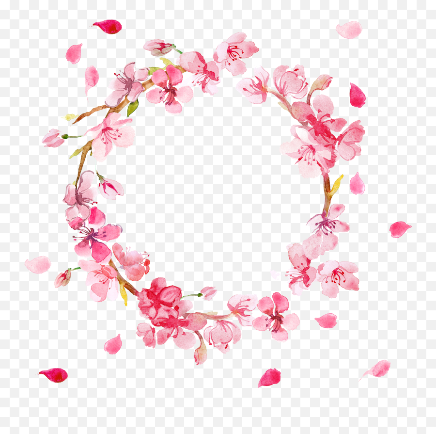 Watercolor Flower Wreath Clipart - Border Pink Flowers Png Flower Wreath Clipart Transparent Background Emoji,Flower Png