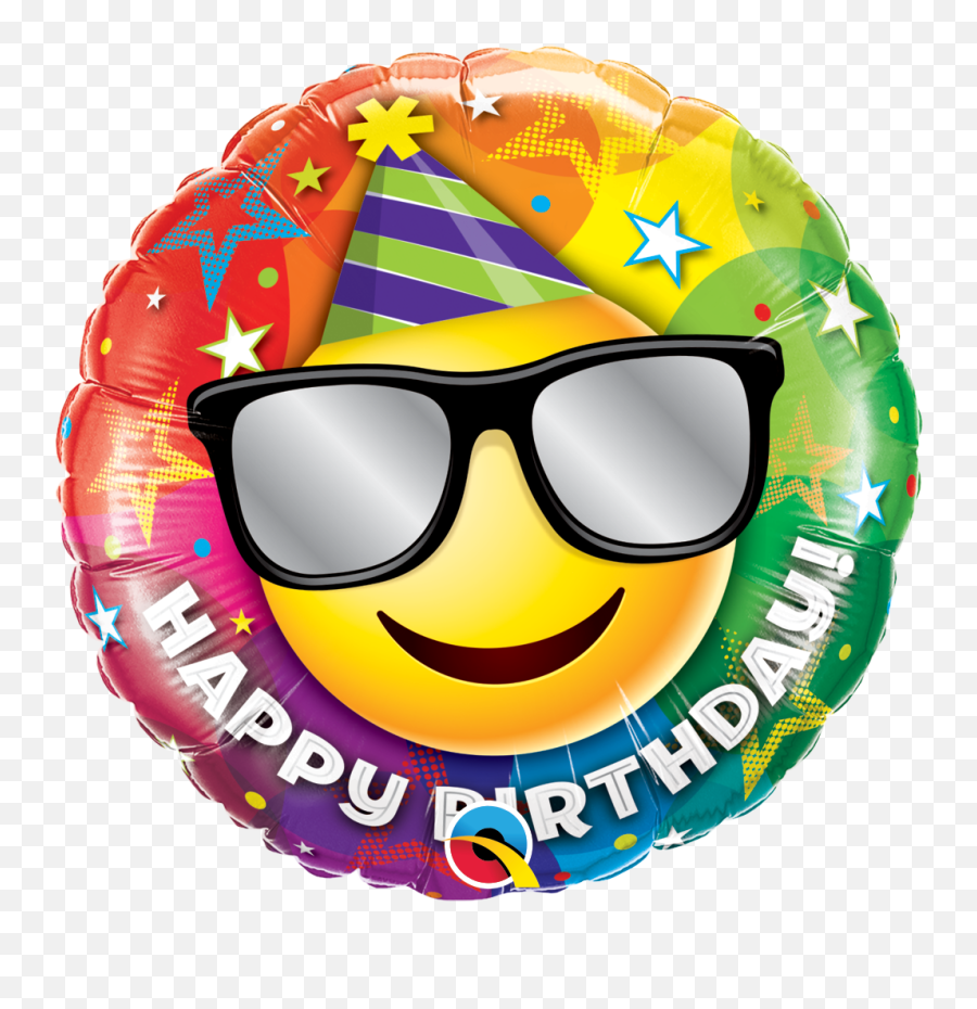 Download 18 Happy Birthday Smiley Face Emoticon Foil - Happy Face Birthday Emoji,Smiley Face Transparent