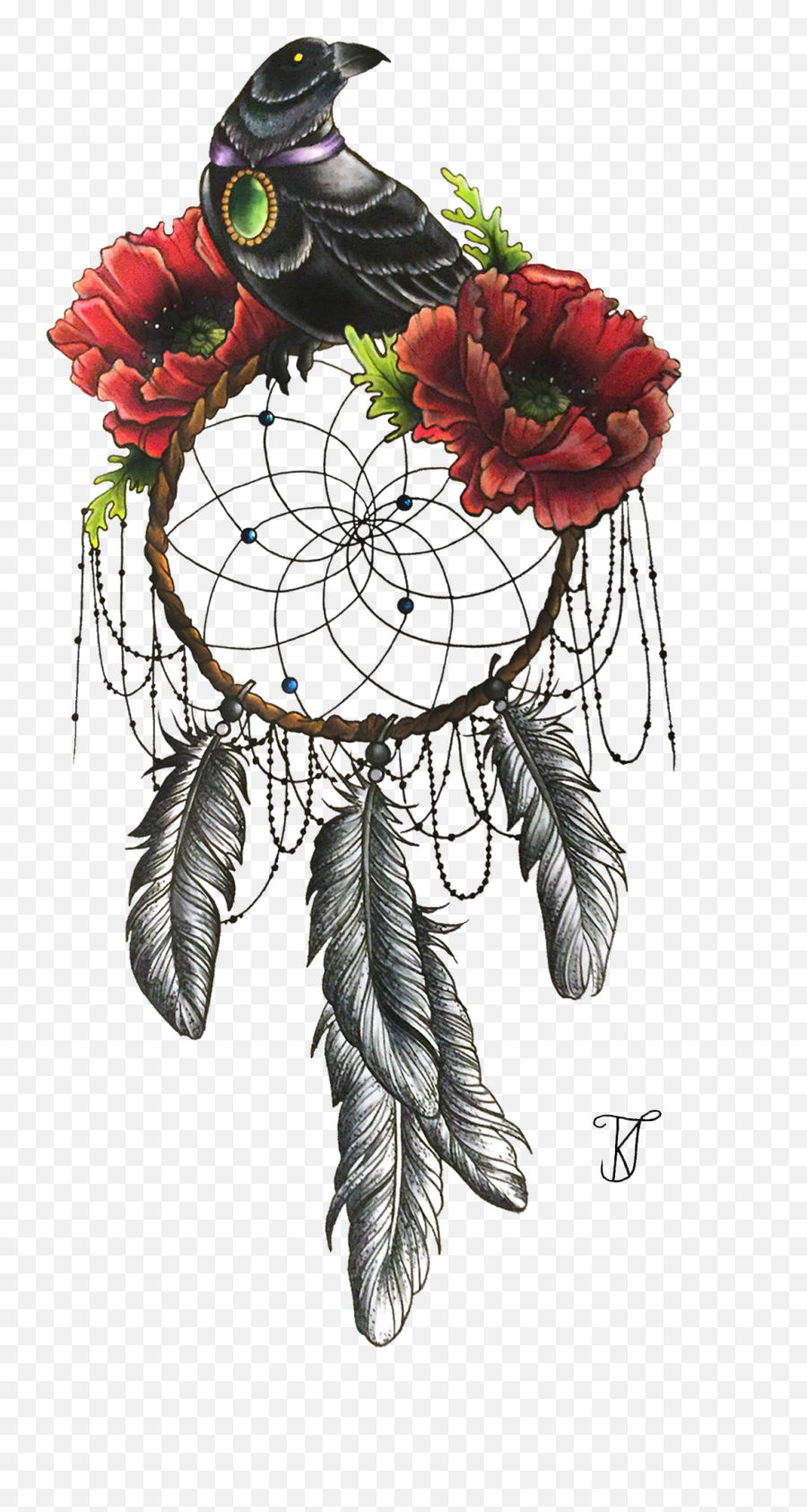 Download Tattoo Flower Poppy Bird - Transparent Dreamcatcher Floral Emoji,Free Clipart Images