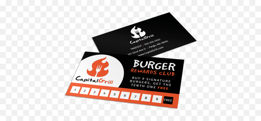 Burger Restaurant Loyalty Punch Card Template Emoji,Burger Restaurant Logo