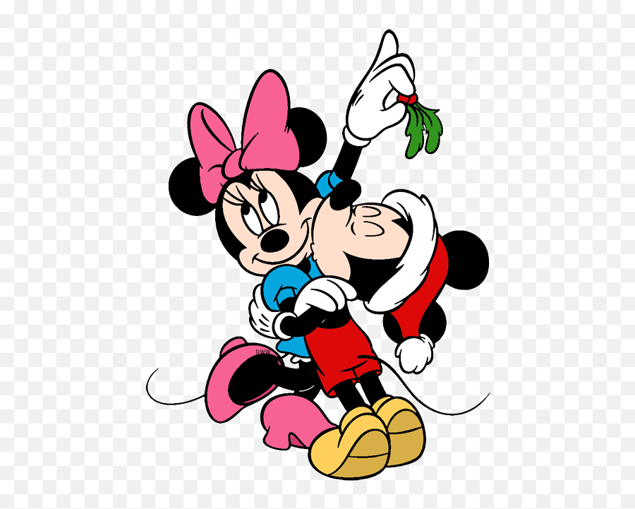 Mickey Kissing Minnie Under Mistletoe - Minnie And Mickey Mickey And Minnie Mistletoe Emoji,Mistletoe Clipart