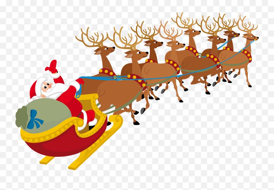 Santa Claus Reindeer Sled Clip Art - Santa Claus And Reindeer Png Emoji,Reindeer Clipart