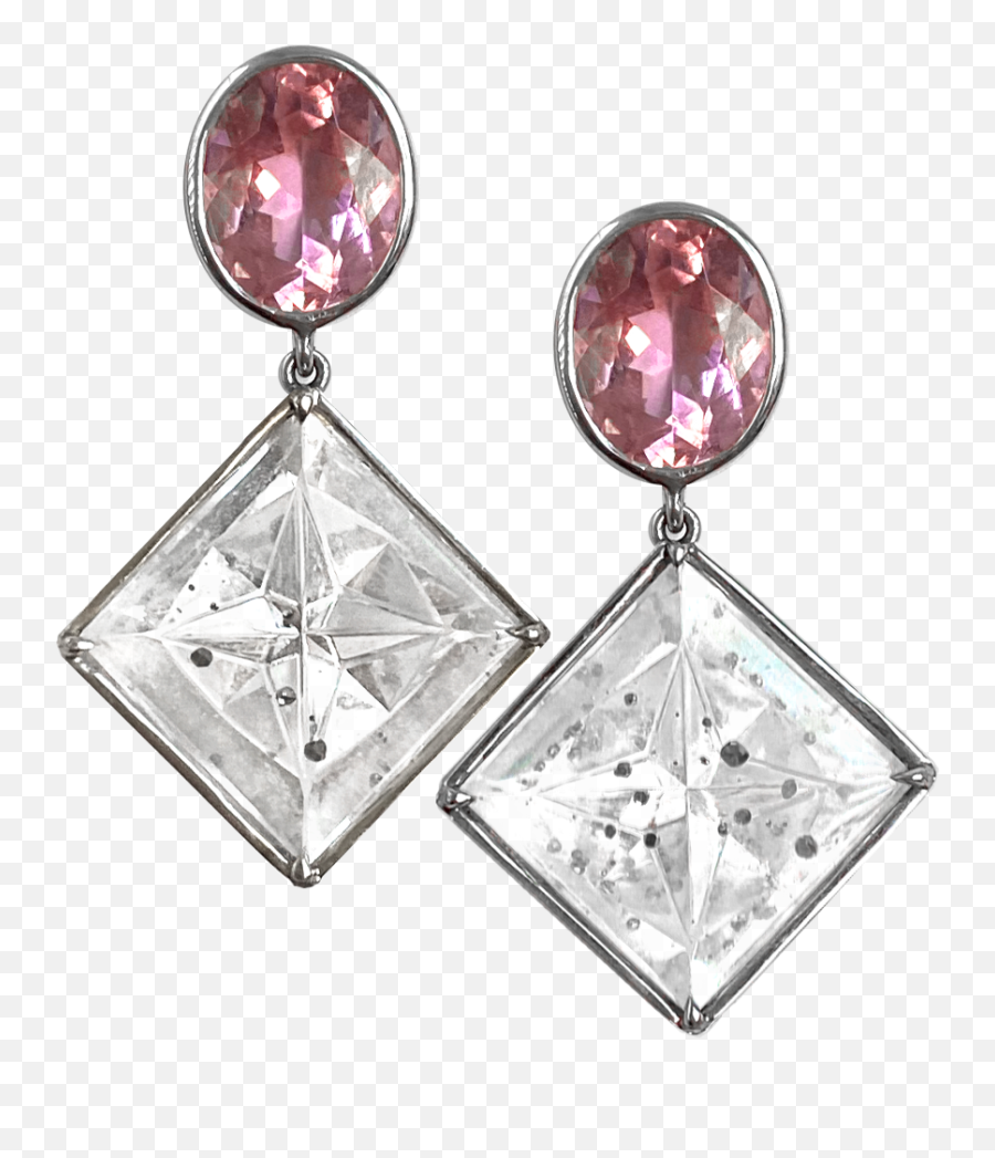 Pink Tourmaline And Quartz With Pyrite Crystal Earrings Emoji,Crystals Transparent
