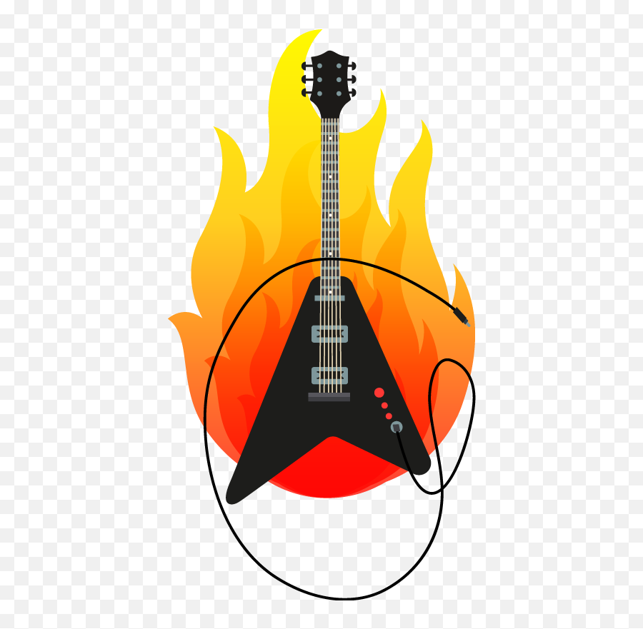 Electric Guitar Sticker With Flame Clipart - Full Size Cool Guitar Png Sticker Emoji,Electric Guitar Clipart