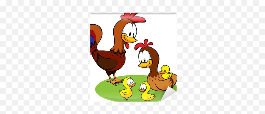 Rooster Hen And Chickens Cartoon Wall Mural U2022 Pixers - We Emoji,Chicken Cartoon Png