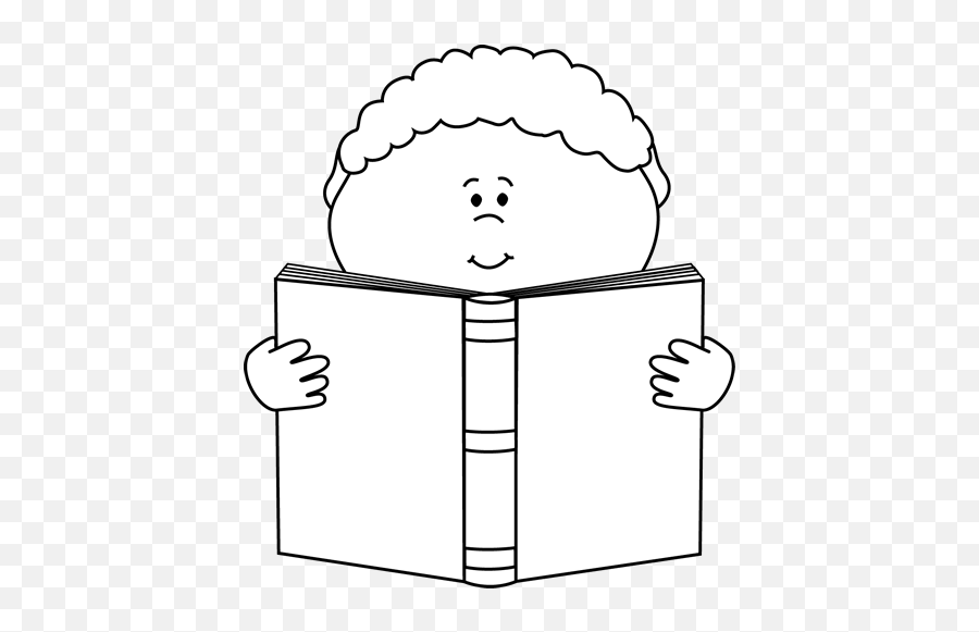 Little Boy Reading A Boo - Cartoon Kid Reading A Book Black And White Emoji,Kids Reading Clipart