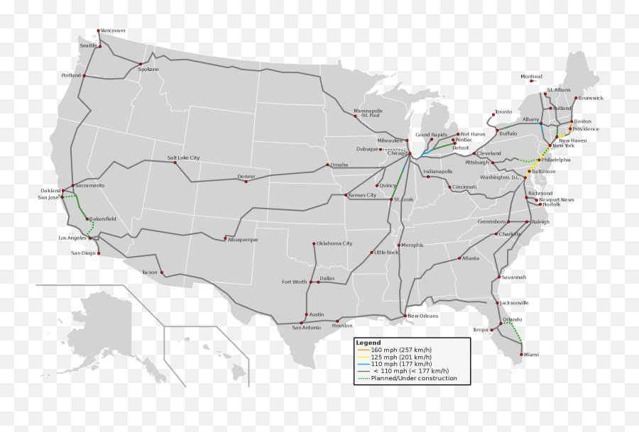 High - Speed Rail In The United States Wikipedia Us Railroad Map Emoji,Speed Lines Png