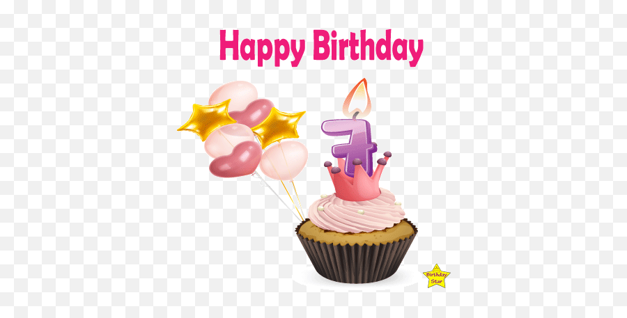 Happy Birthday Cupcake Clipart With Seven Number Candle Emoji,Birthdays Clipart